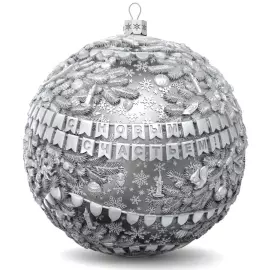 Set of 2 silver Christmas tree balls "Happy childhood and Nostalgia"